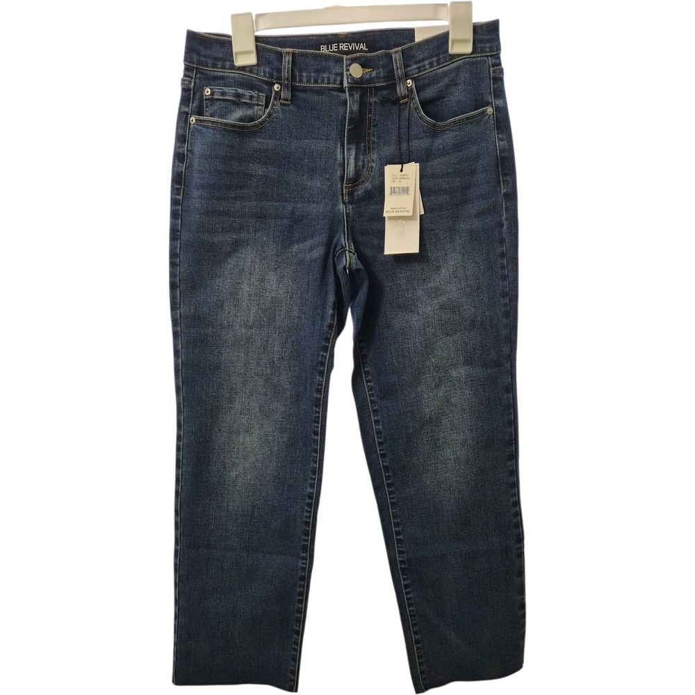 Blue Revival Cropped Jeans Size 28 Dark Wash Stretch Denim Straight Leg NWT